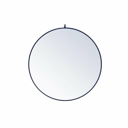 ELEGANT DECOR 39 in. Metal Frame Round Mirror with Decorative Hook, Blue MR4739BL